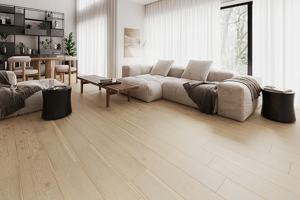Prime Engineered Flooring Oak Double White Brushed UV Matt Lacquered Eco 14/3mm By 178mm By 1000-2400mm 1 Prime Engineered Flooring Oak Double White Brushed UV Matt Lacquered Eco 14/3mm By 178mm By 1000-2400mm