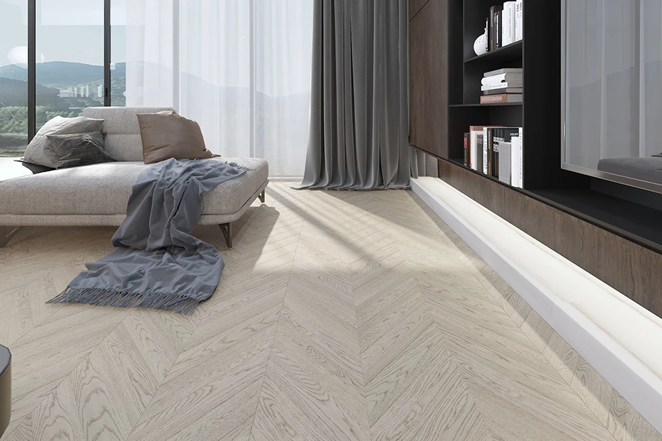 Prime Engineered Flooring Oak Chevron Silver Stone Brushed Uv Lacquered 14/3mm By 90mm By 510mm 3 Prime Engineered Flooring Oak Chevron Silver Stone Brushed Uv Lacquered 14/3mm By 90mm By 510mm - Image 3